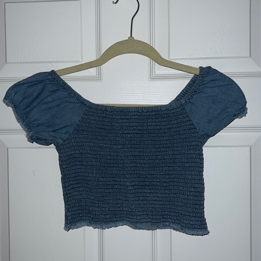 Scrunched Jean Cropped Blouse